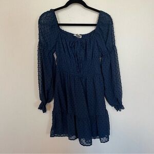 Altar’d State Navy Blue Swiss Dot Smocked Mini Dress M